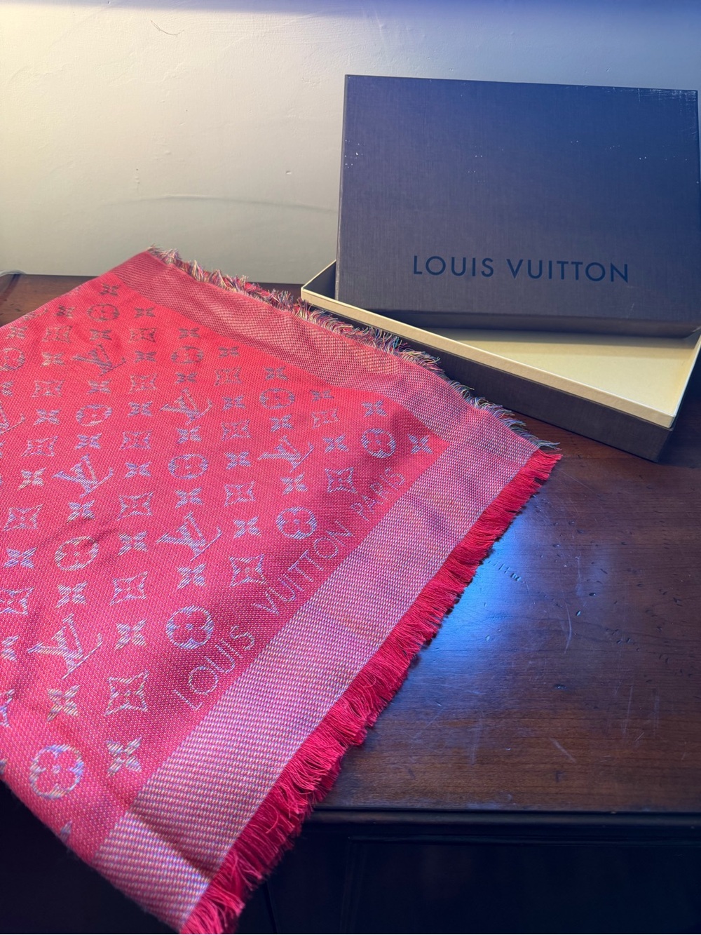 Louis Vuitton Red Monogram Jacquard Shawl